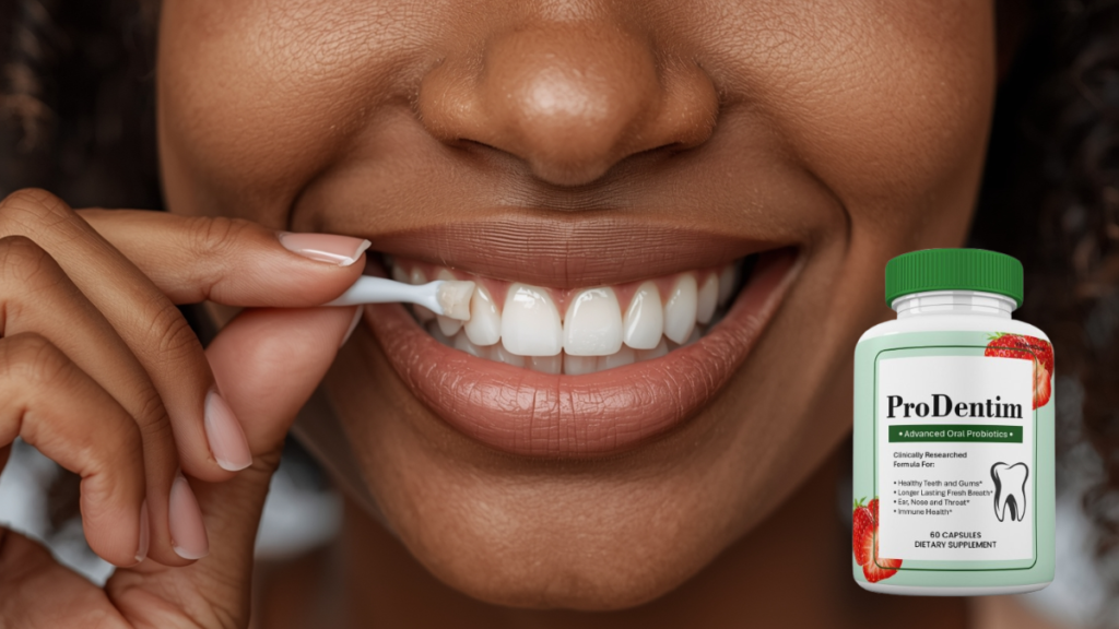  Happy customer showing healthy smile after using ProDentim oral probiotic