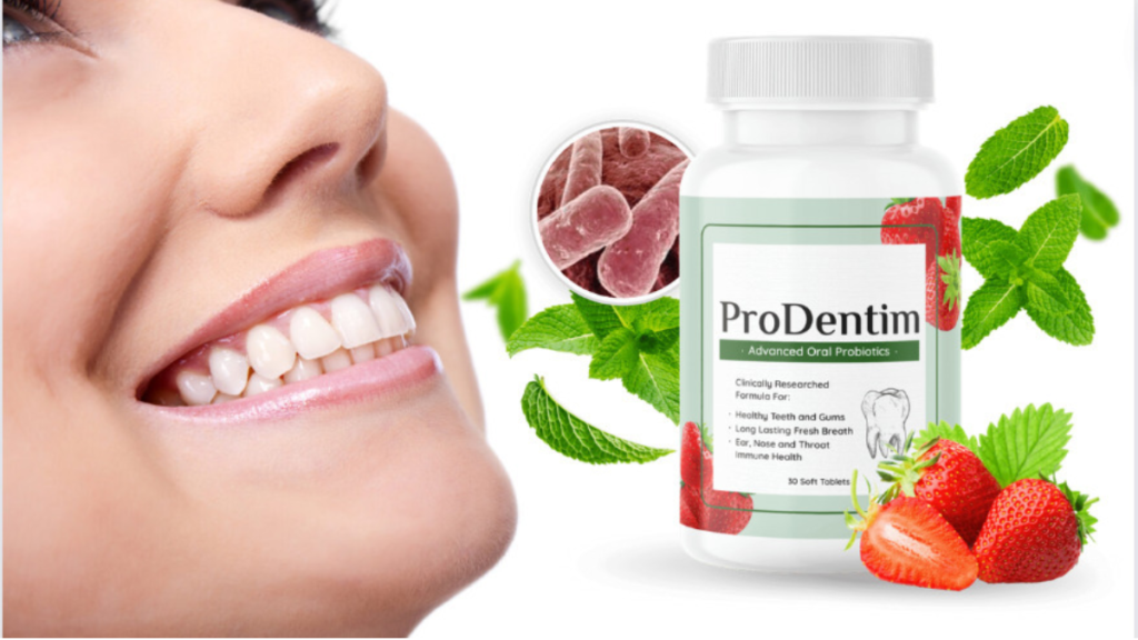  Person taking ProDentim chewable probiotic tablet for oral health