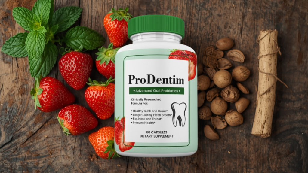 Natural ProDentim ingredients including peppermint, strawberries for malic acid, and chicory root inulin